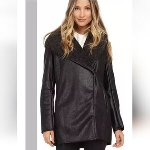 Sam Edelman Sydney Hooded Faux Shearling Black Jacket Coat Women's size S